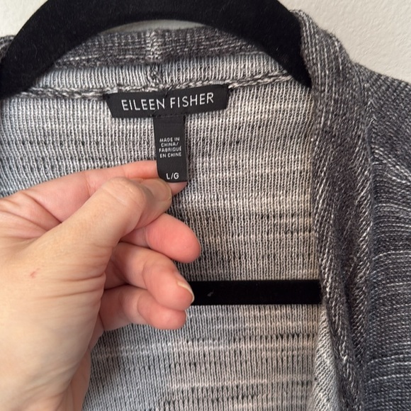 Eileen Fischer Open Cardigan Grey Large Pockets 100% Organic Cotton Cozy EUC - Picture 2 of 9